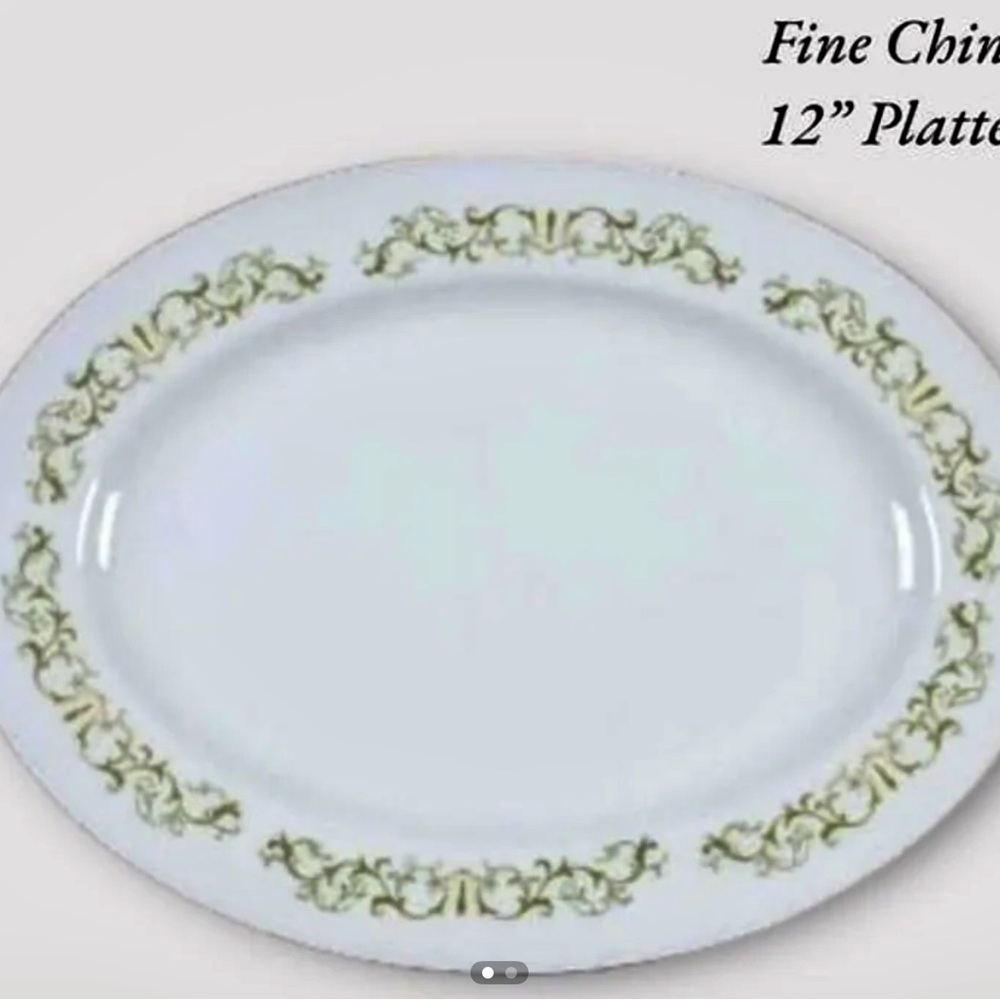 Bell Flower 2999 Fine China Japan Oval Platter, Green Scrolls, Gold Trim - Picture 4 of 4